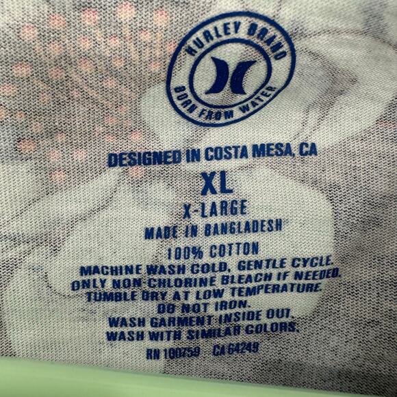 Hurley Size XL Short Sleeve Crew Neck T Shirt Blue Floral Print Tropical Tee Top - Picture 4 of 4